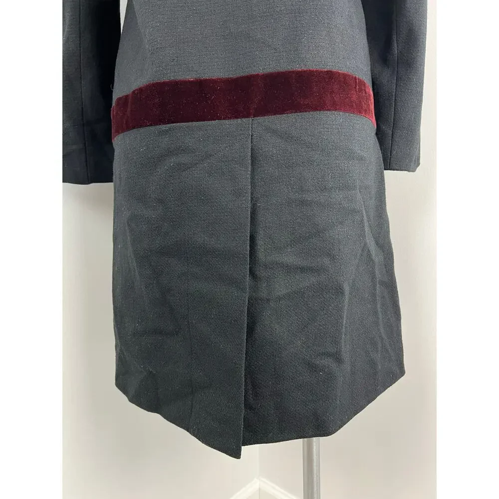 Dear Creatures Black Velvet Bow Peacoat Small Preppy Twee Holiday